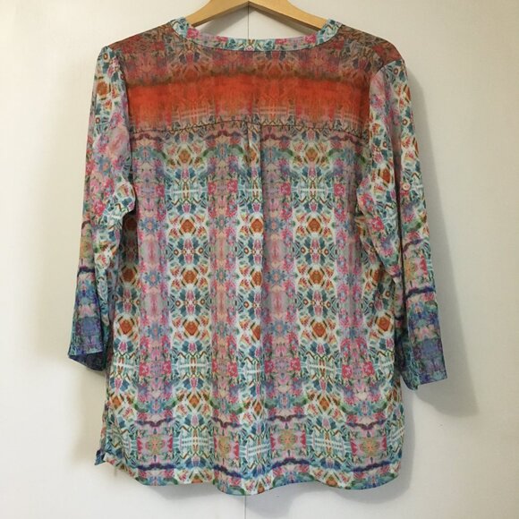 CHARLIE B Flowy Colourful Tribal Boho Tunic Popover Top - Picture 2 of 16